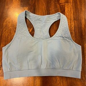 Fabletics dusty blue floral mesh sports bra